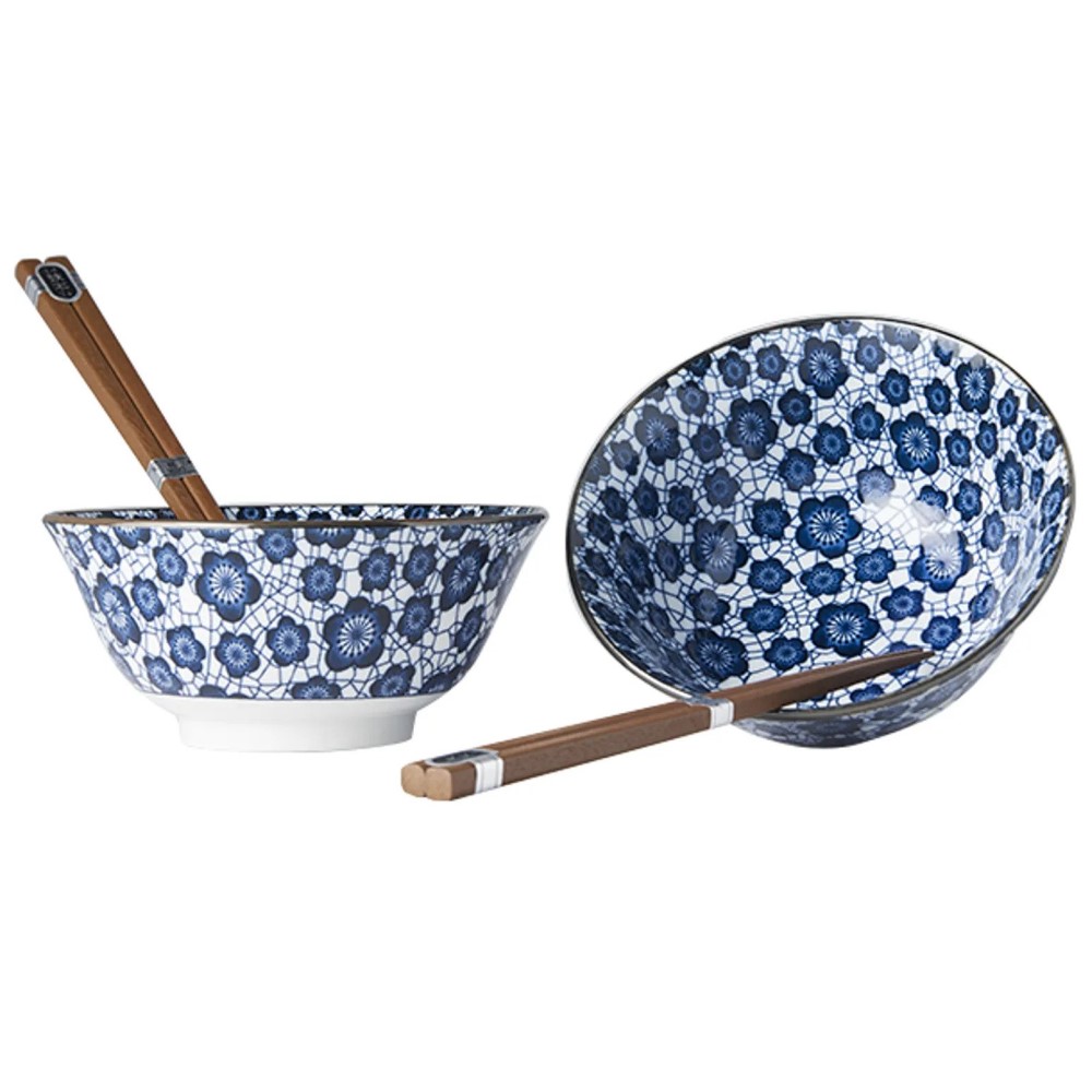 Eetkom BLUE PLUM set van 2 stuks met eetstokjes, 500 ml, MIJ