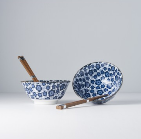 Eetkom BLUE PLUM set van 2 stuks met eetstokjes, 500 ml, MIJ