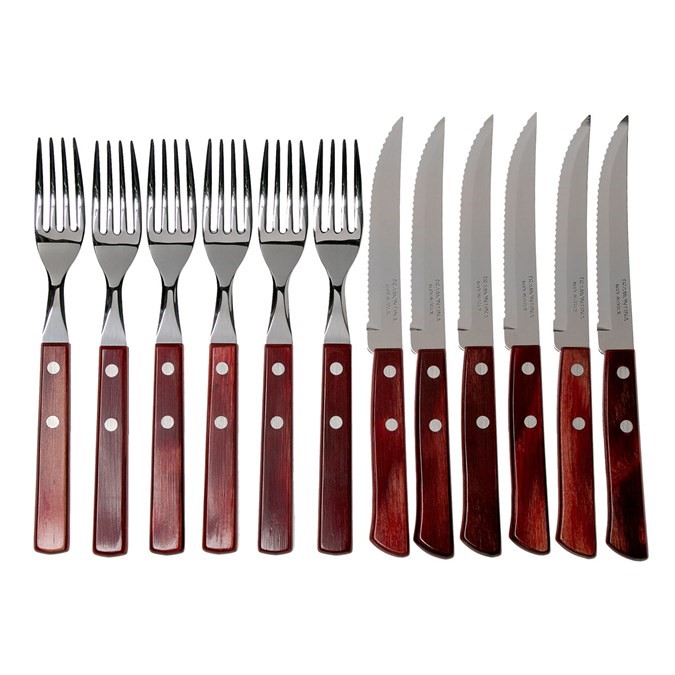Steak bestekset CHURRASCO, 12-delig, rode houten handvaten, Tramontina