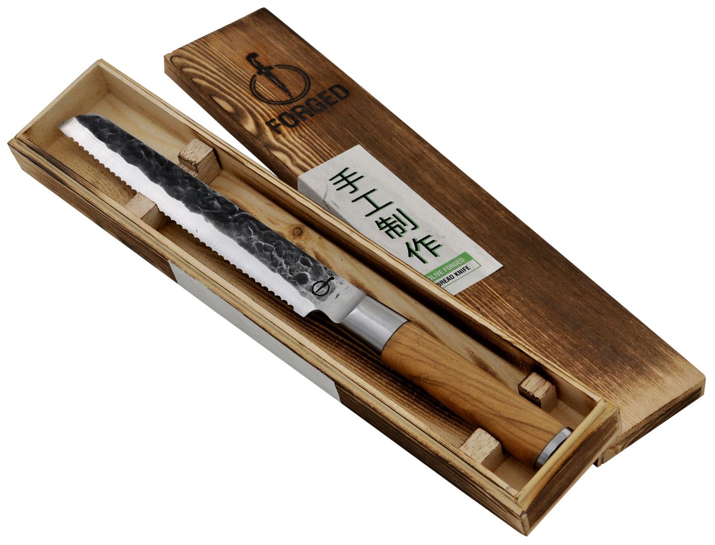 Broodmes OLIVE 20,5 cm, olijfhouten handvat, Forged