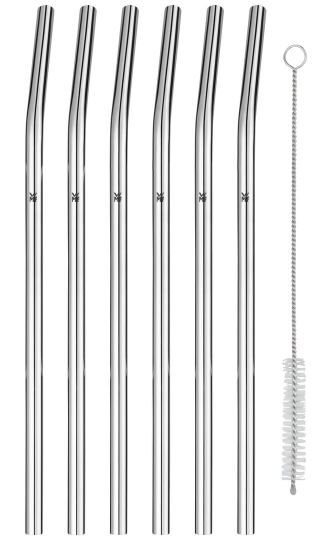 Drinkrietjes 24 cm, set van 6 stuks, met borstel, WMF