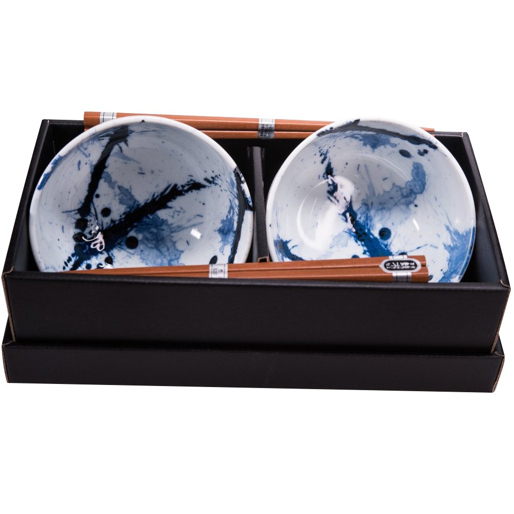 Opdienchaal BLUE & WHITE 350 ml, set van 2 stuks, met eetstokjes, MIJ