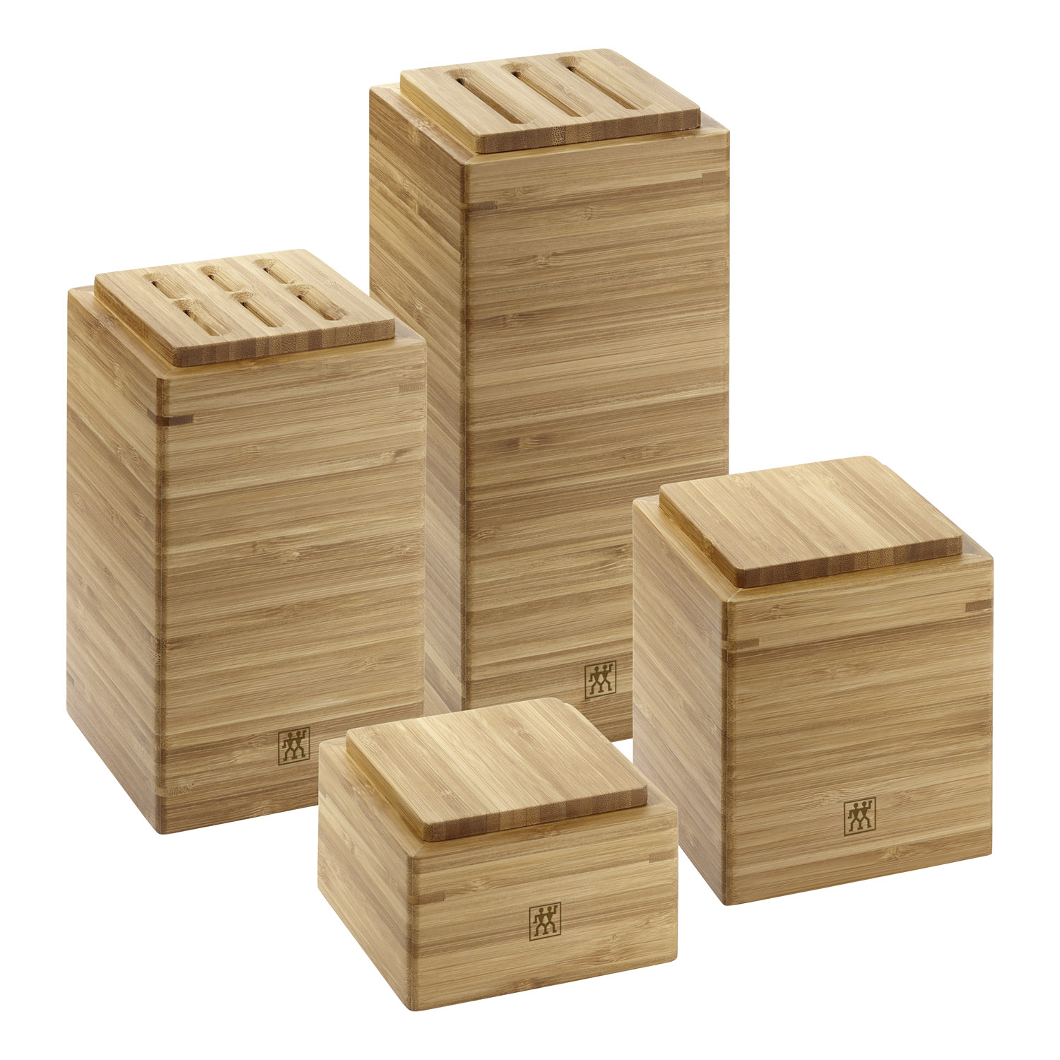 Keukenopbergdozen, 4 stuks, met 2 messenblokken, bamboe, Zwilling