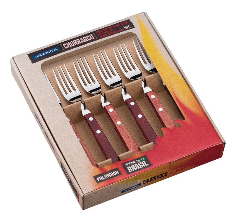 Steakvork JUMBO, set van 6 stuks, rood, Tramontina