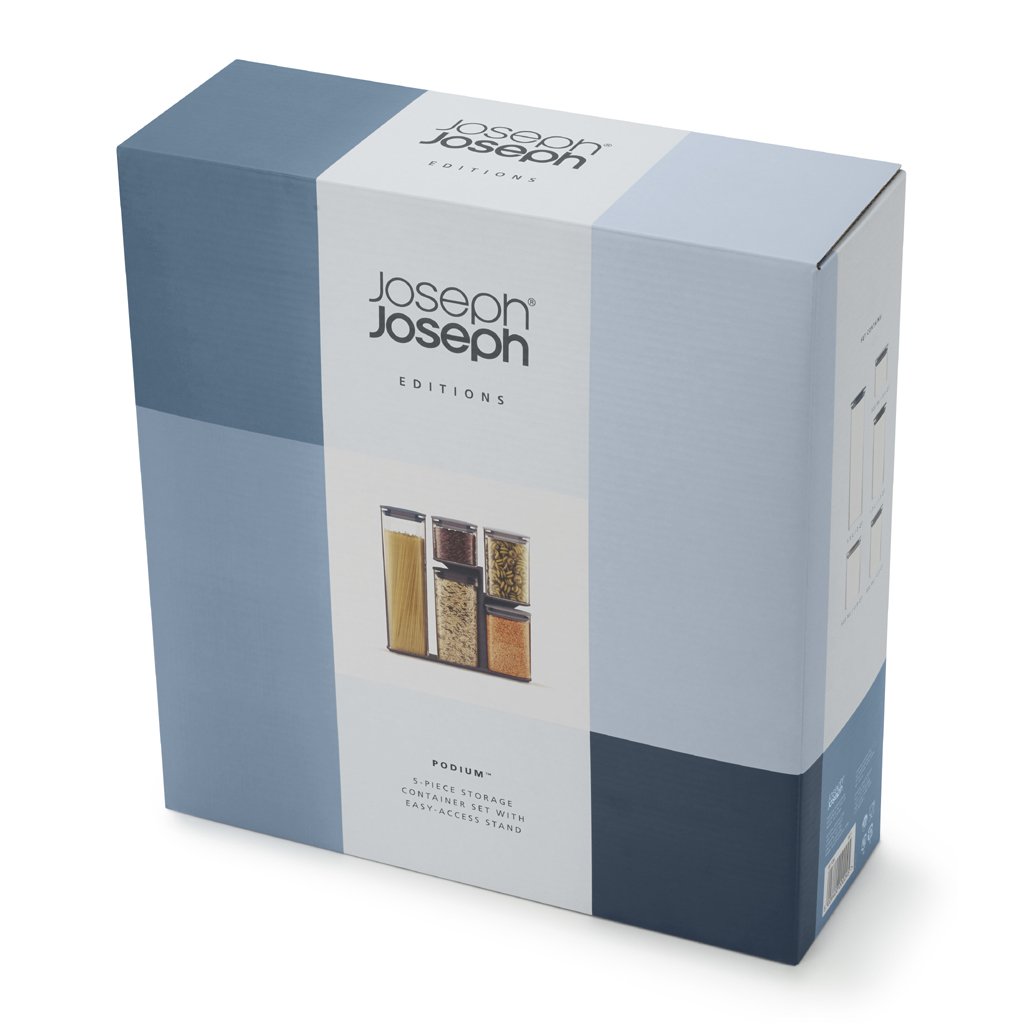 Voorraadbus PODIUM, set van 5 stuks, met standaard, blauw, Joseph Joseph