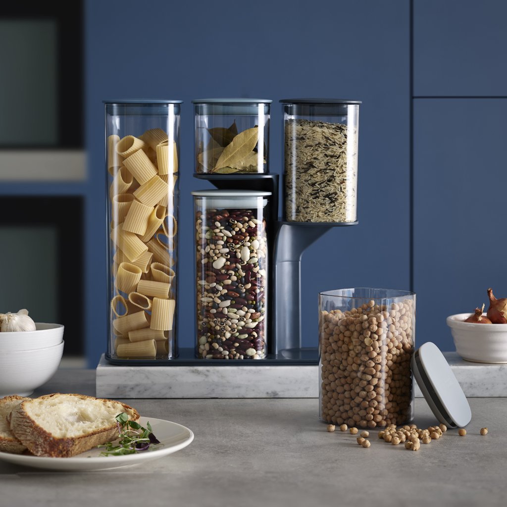 Voorraadbus PODIUM, set van 5 stuks, met standaard, blauw, Joseph Joseph