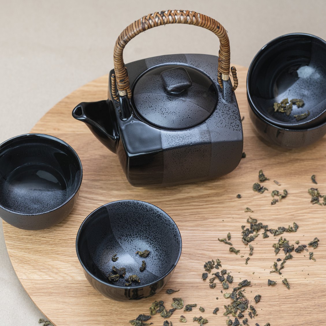 Theepot met theekopjes (set) GUNMETAL, 5-delig, MIJ
