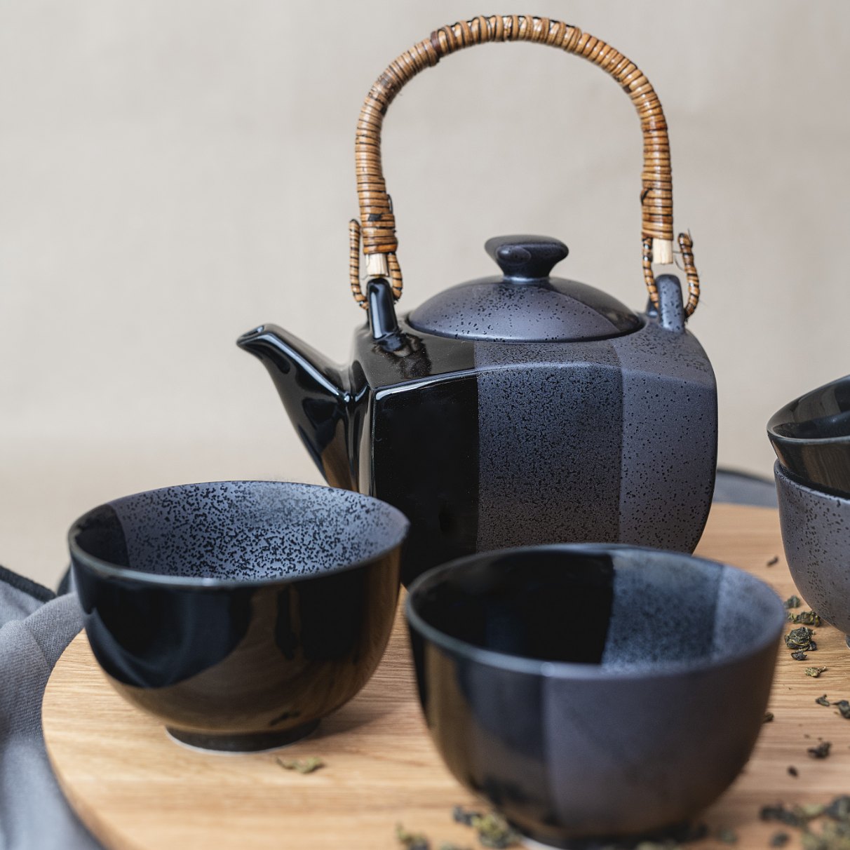 Theepot met theekopjes (set) GUNMETAL, 5-delig, MIJ