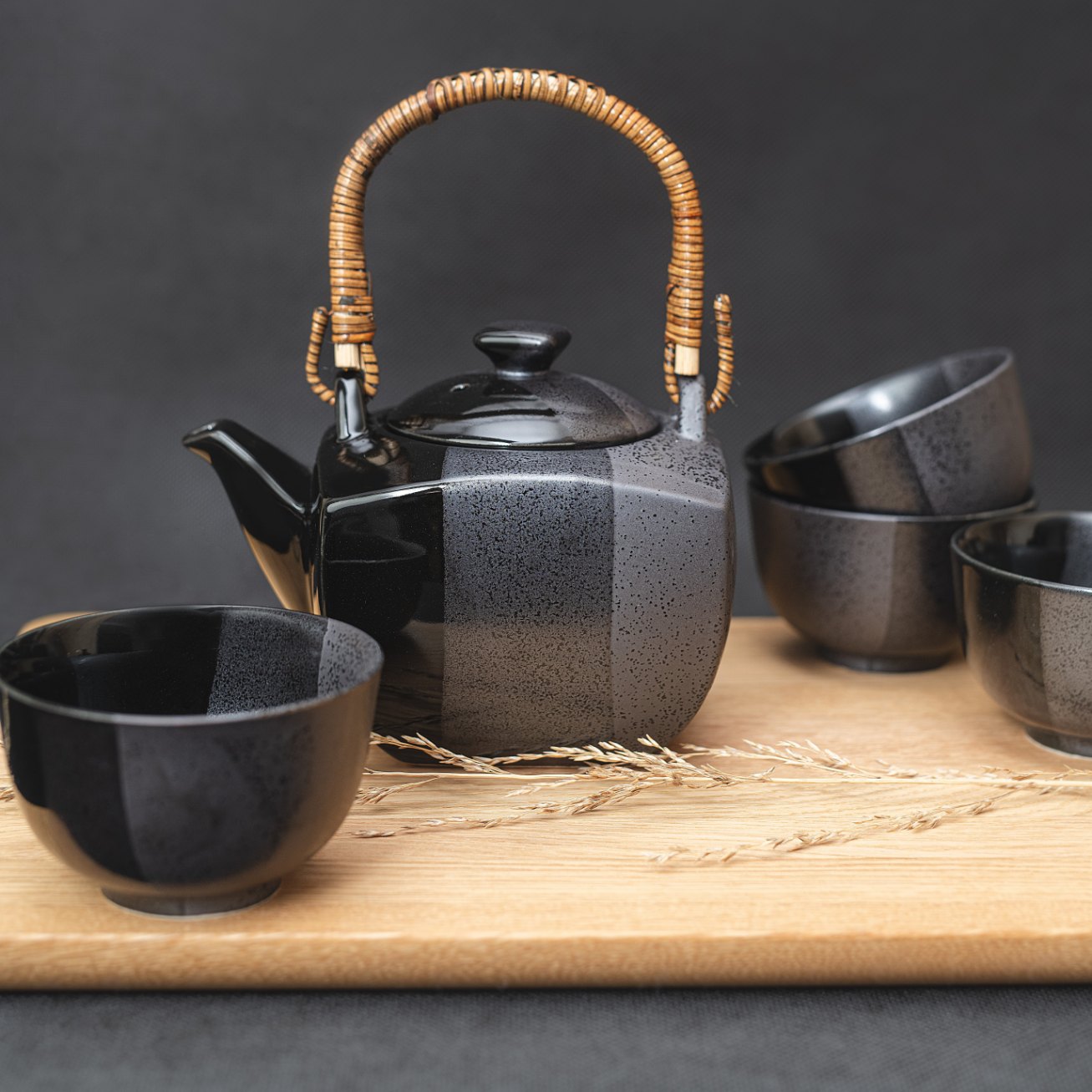 Theepot met theekopjes (set) GUNMETAL, 5-delig, MIJ