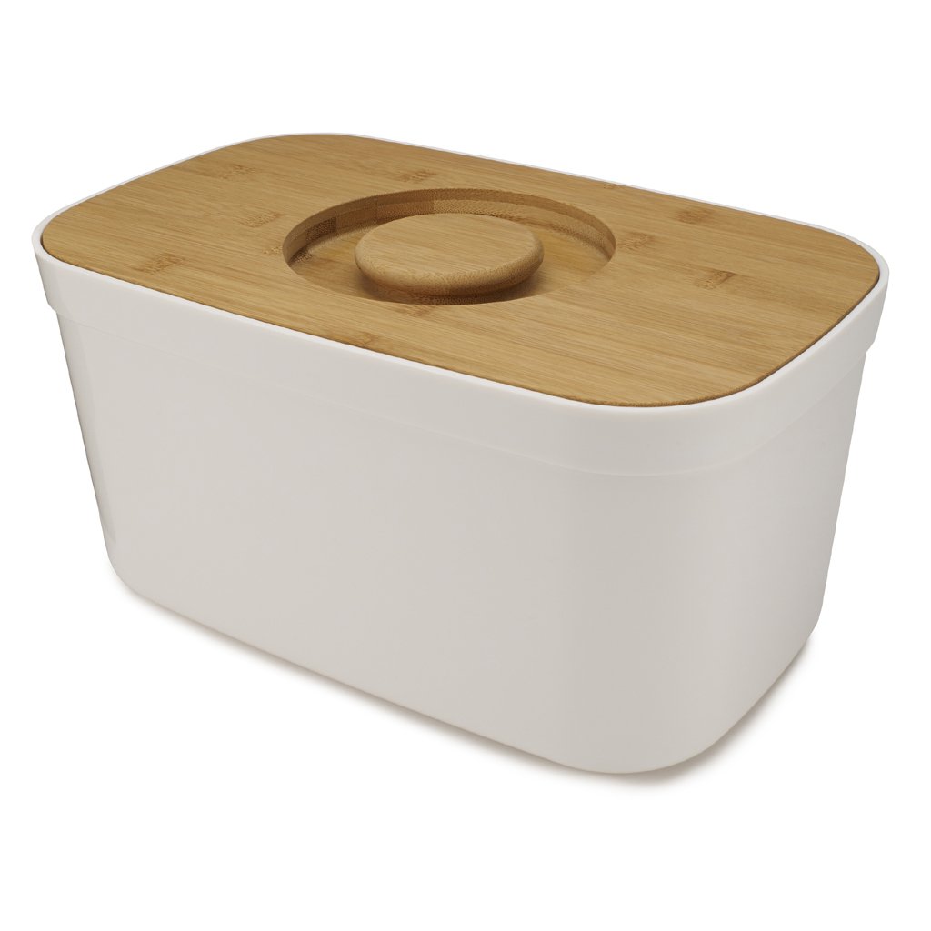Broodtrommel 35 x 22 cm, met bamboe deksel/snijplank, wit, Joseph Joseph