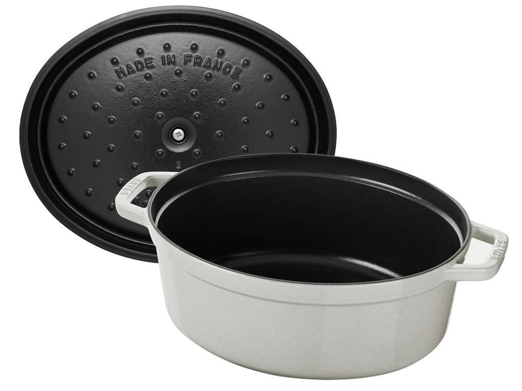 Lage braadpan COCOTTE 23 cm, ovaal, wit, gietijzer, Staub
