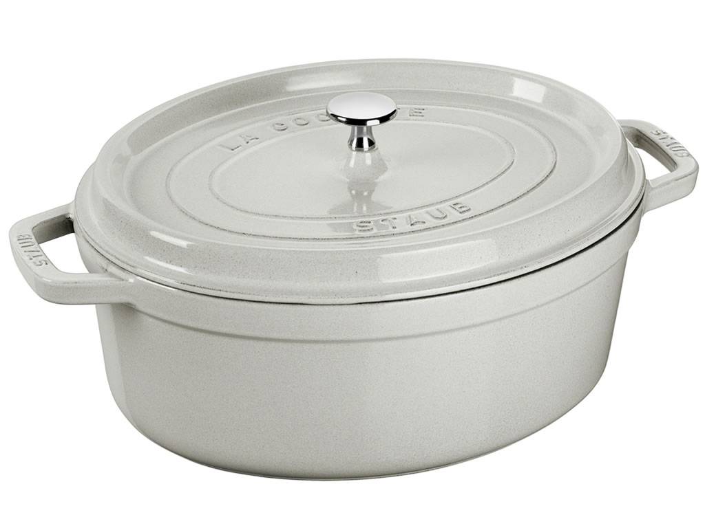 Lage braadpan COCOTTE 23 cm, ovaal, wit, gietijzer, Staub