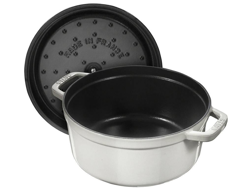 Lage braadpan COCOTTE 24 cm, rond, wit, Staub