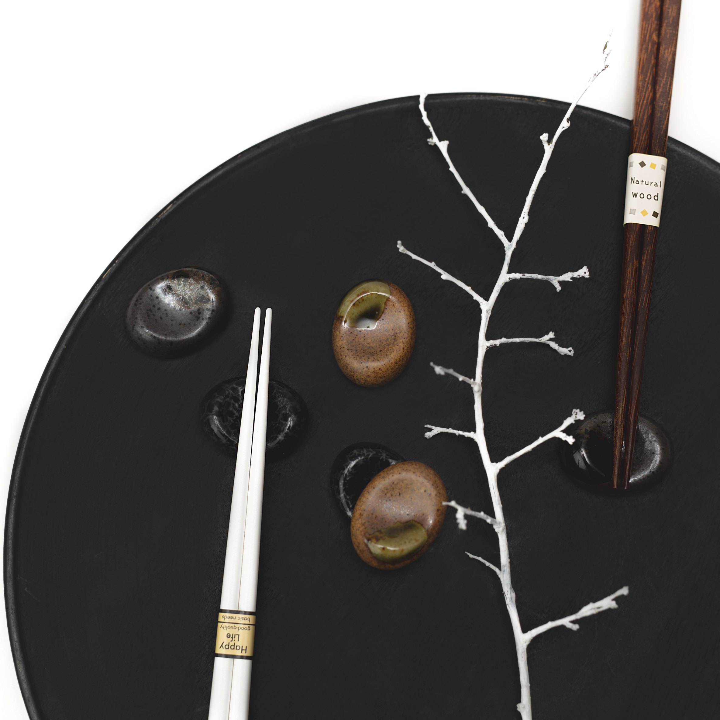 Eetstokjessteun kiezelsteen BLACK SAKURA, porselein, MIJ