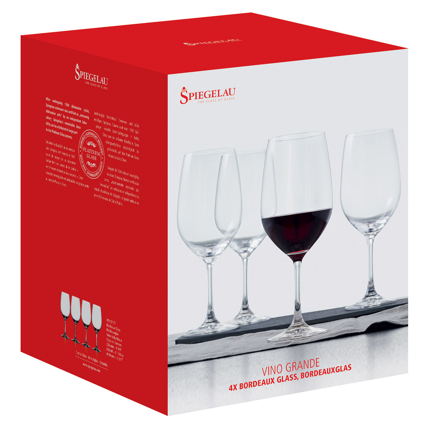 Rode wijnglas SPIEGELAU VINO GRANDE BORDEAUX 620 ml, set van 4 stuks, Spiegelau
