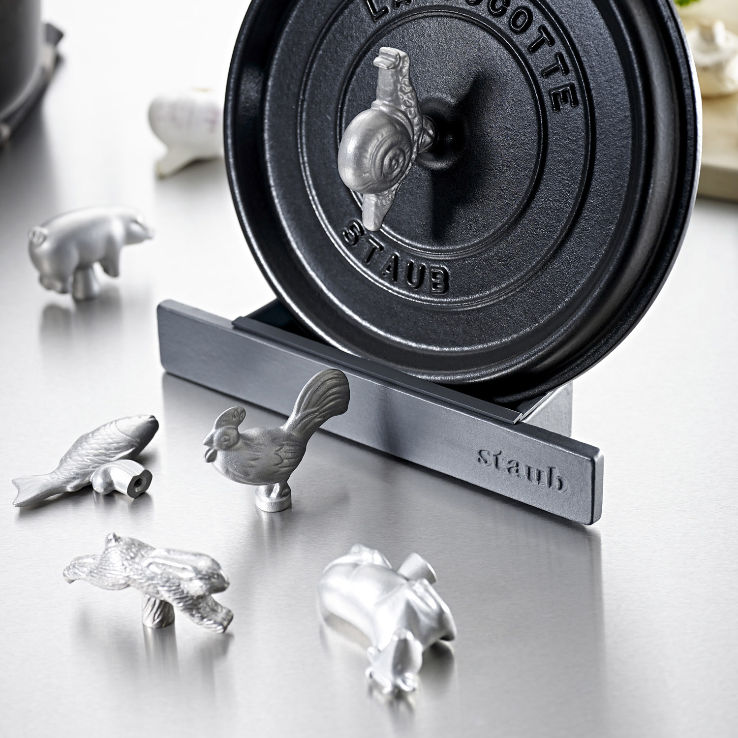 Dekselknop ROOSTER, zilver, Staub