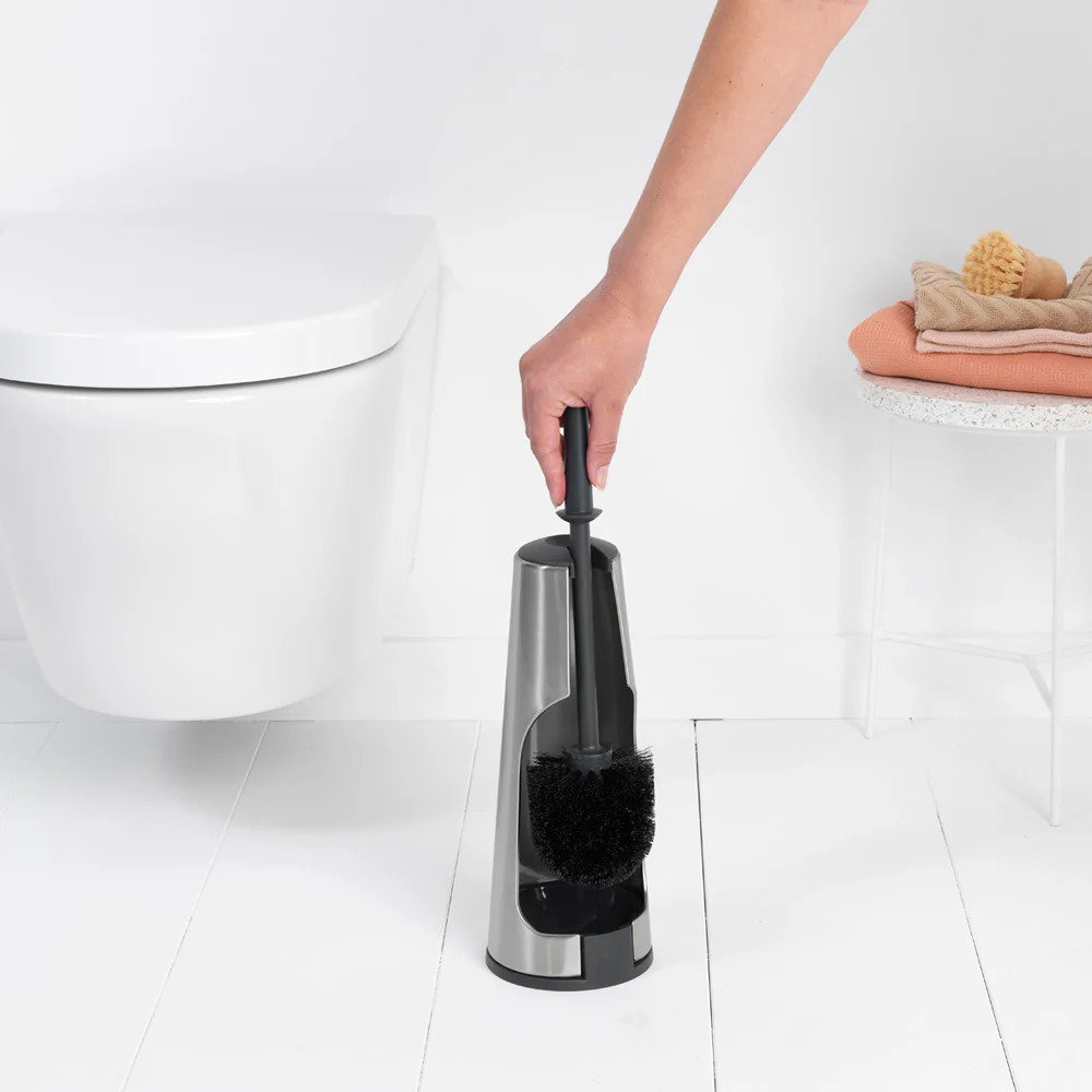 Toiletborstel met houder, mat staal, Brabantia