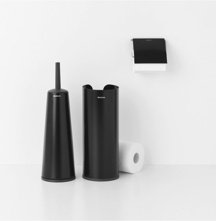 Toiletborstel met houder, wc-rolhouder en reserverolstandaard (set) RENEW, zwart, Brabantia