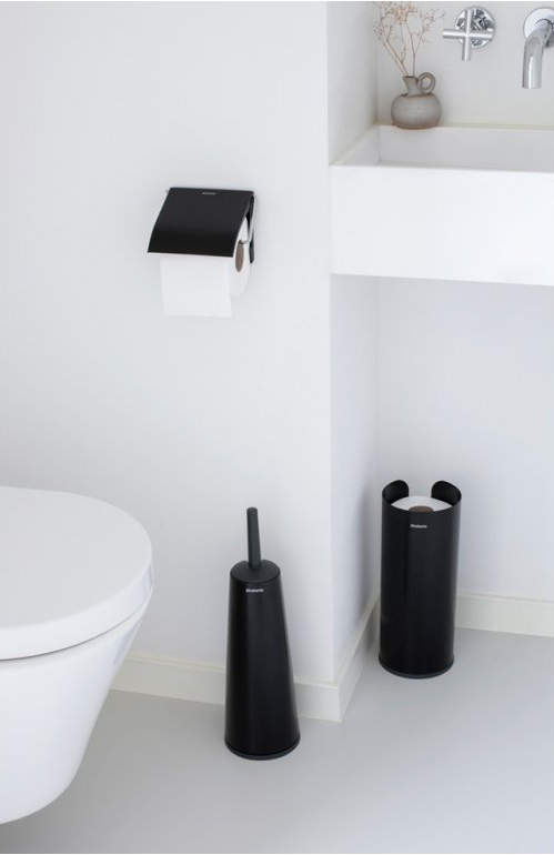 Toiletborstel met houder, wc-rolhouder en reserverolstandaard (set) RENEW, zwart, Brabantia