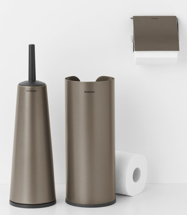 Toiletborstel met houder, wc-rolhouder en reserverolstandaard (set) RENEW, platina, Brabantia