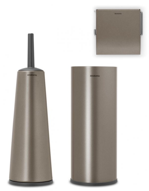 Toiletborstel met houder, wc-rolhouder en reserverolstandaard (set) RENEW, platina, Brabantia
