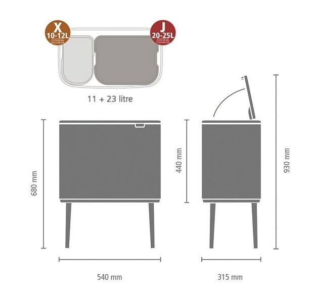 Touch prullenbak BO 11 + 23 l, mat zwart, Brabantia