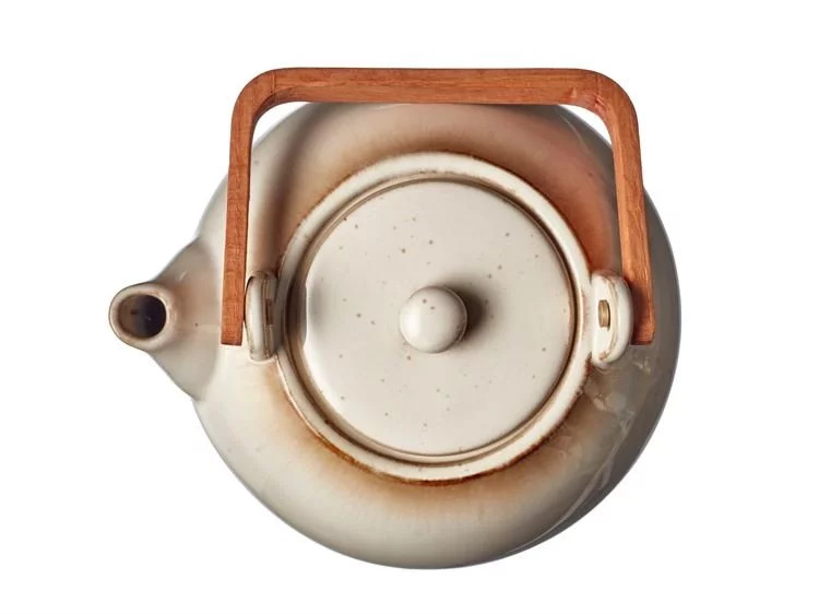 Theepot 1,2 l, crème, houten handvat, Bitz