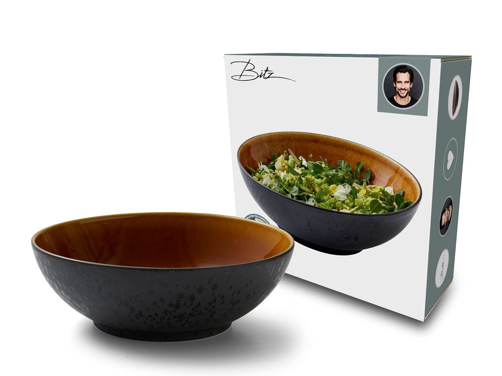 Slaschaal 30 cm, zwart/amber, Bitz