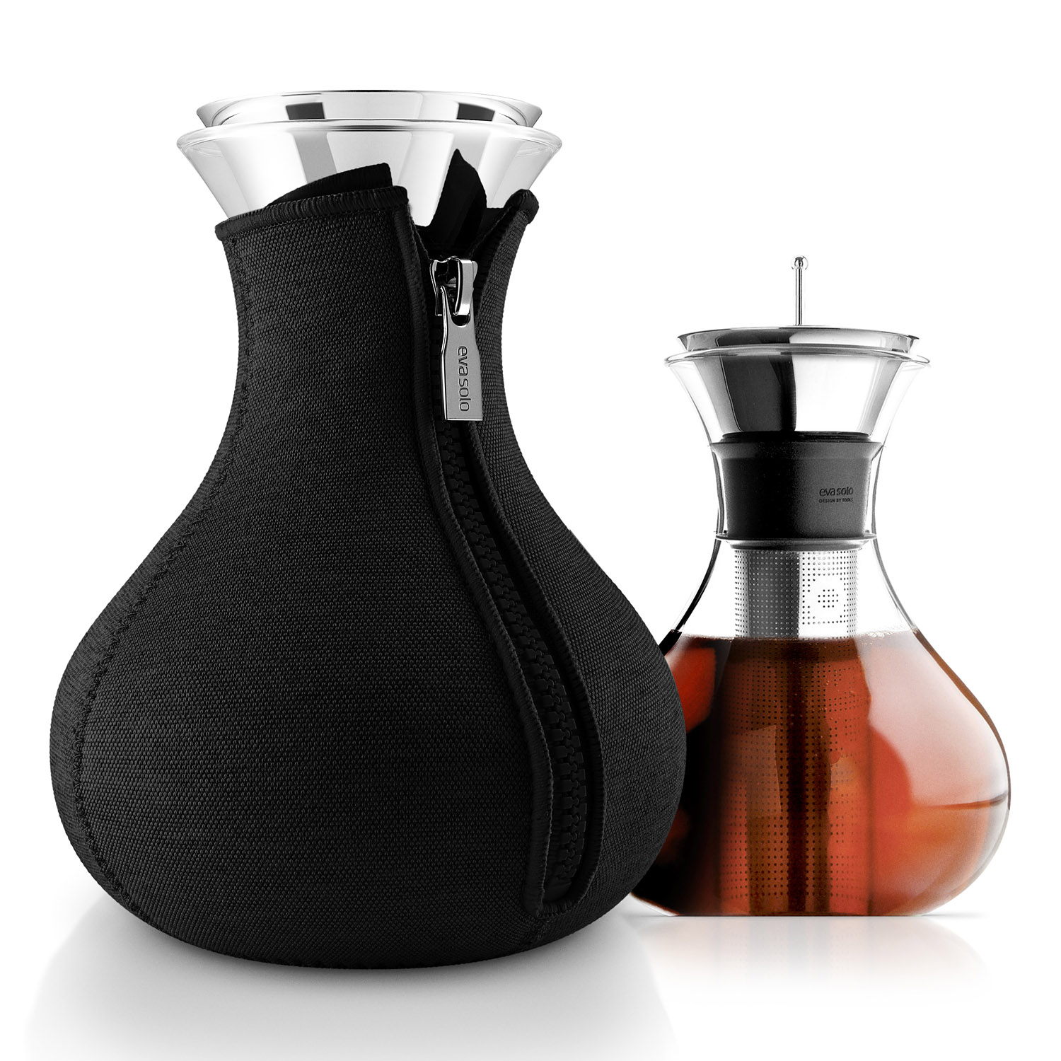 Theepot met infuser 1 l, met isolerende hoes, antraciet, glas en staal, Eva Solo