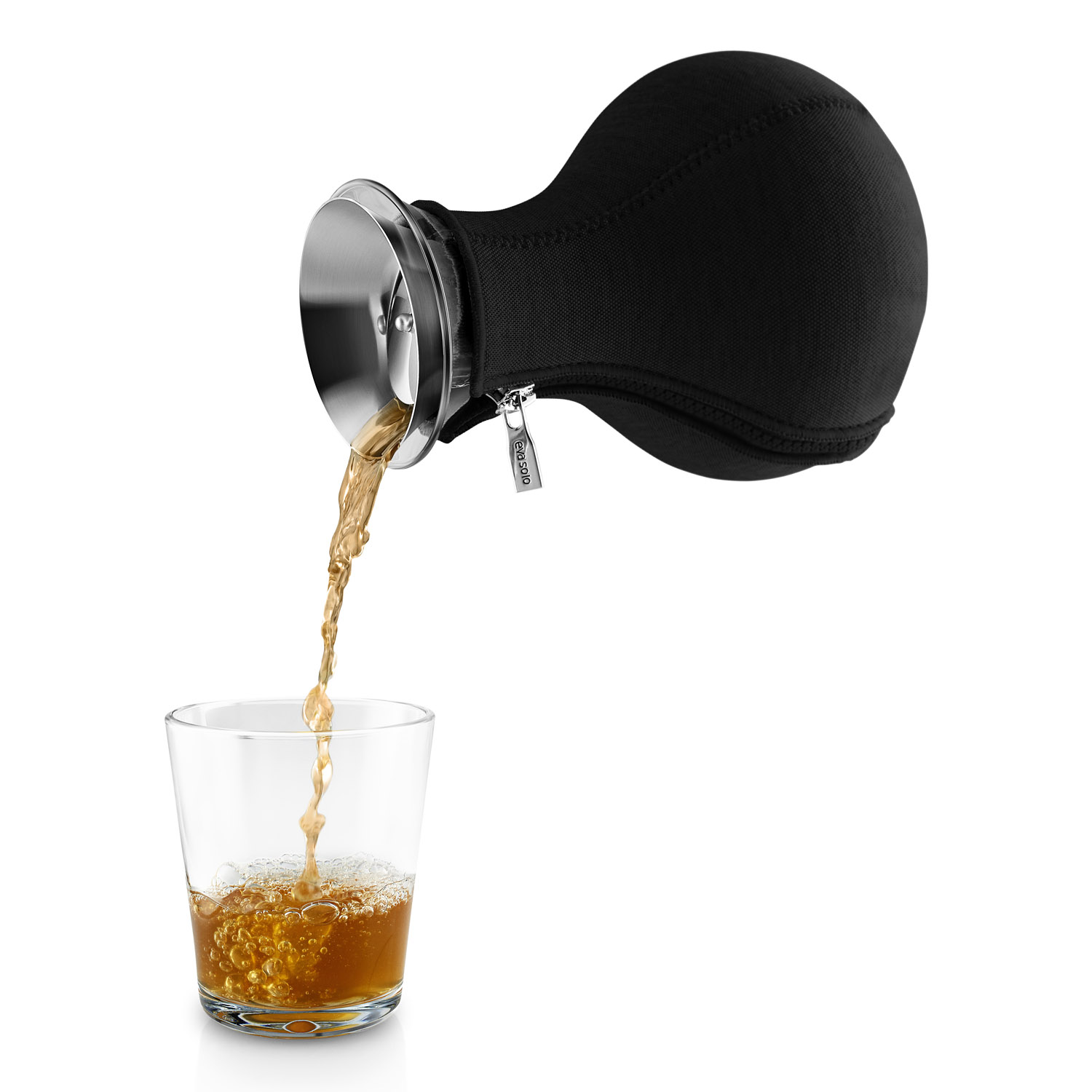 Theepot met infuser 1 l, met isolerende hoes, antraciet, glas en staal, Eva Solo