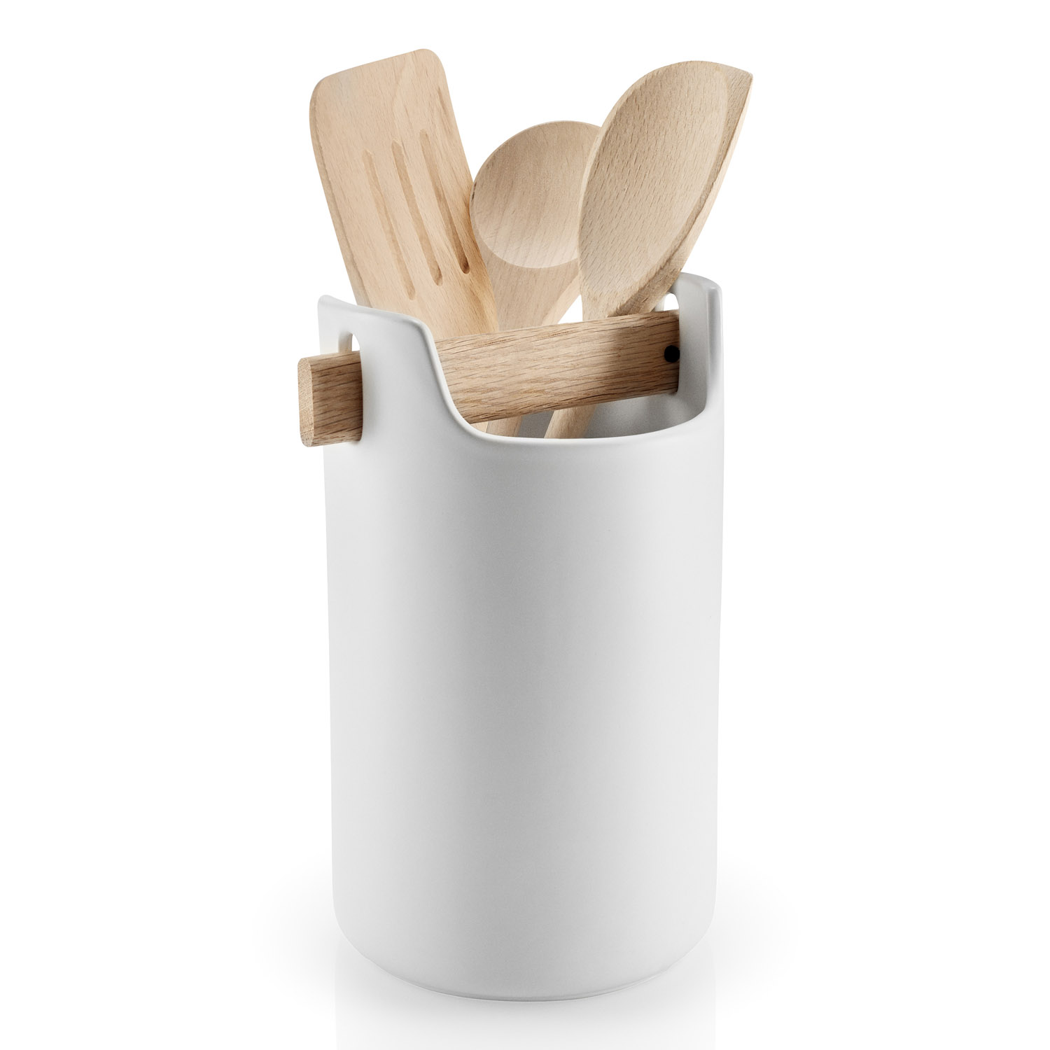 Pollepelhouder 20 cm, eikenhouten handvat, wit, keramiek, Eva Solo