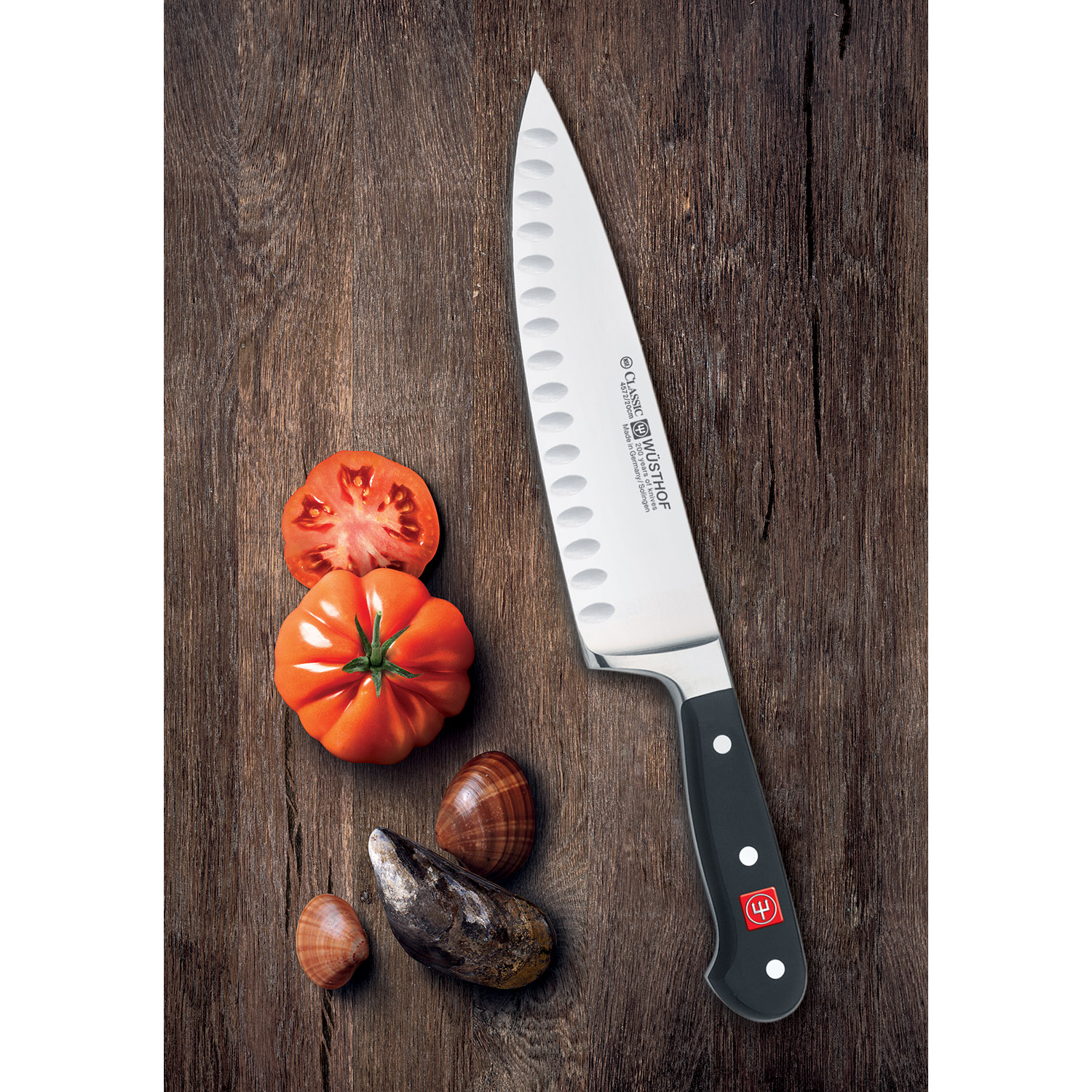 Koksmes CLASSIC, 20 cm, breed mes, groeven, Wüsthof