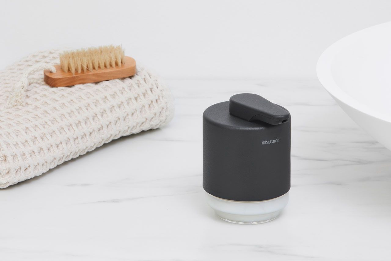 Zeepdispenser MINDSET 200 ml, mineraalgrijs, staal en glas, Brabantia
