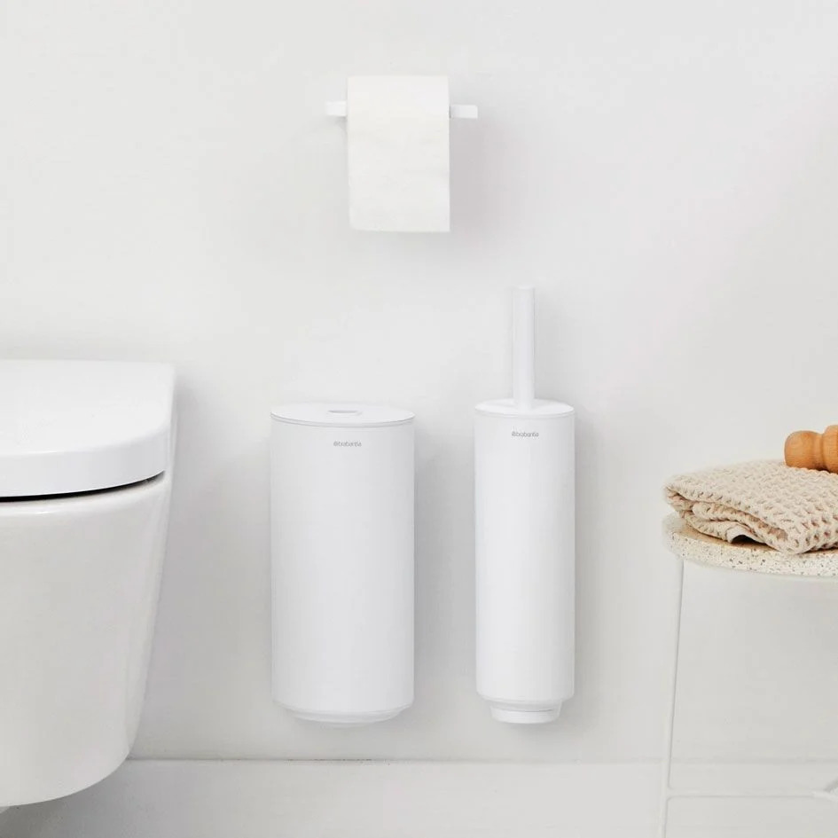 Toiletborstel met houder MINDSET 3 -delig, wandmontage, mineraalwit, Brabantia