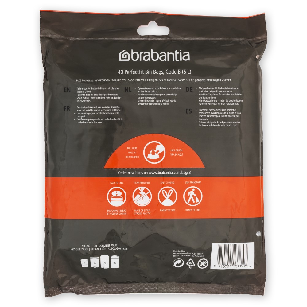 Vuilniszakken B PERFECTFIT 5 l, 40 stuks, Brabantia