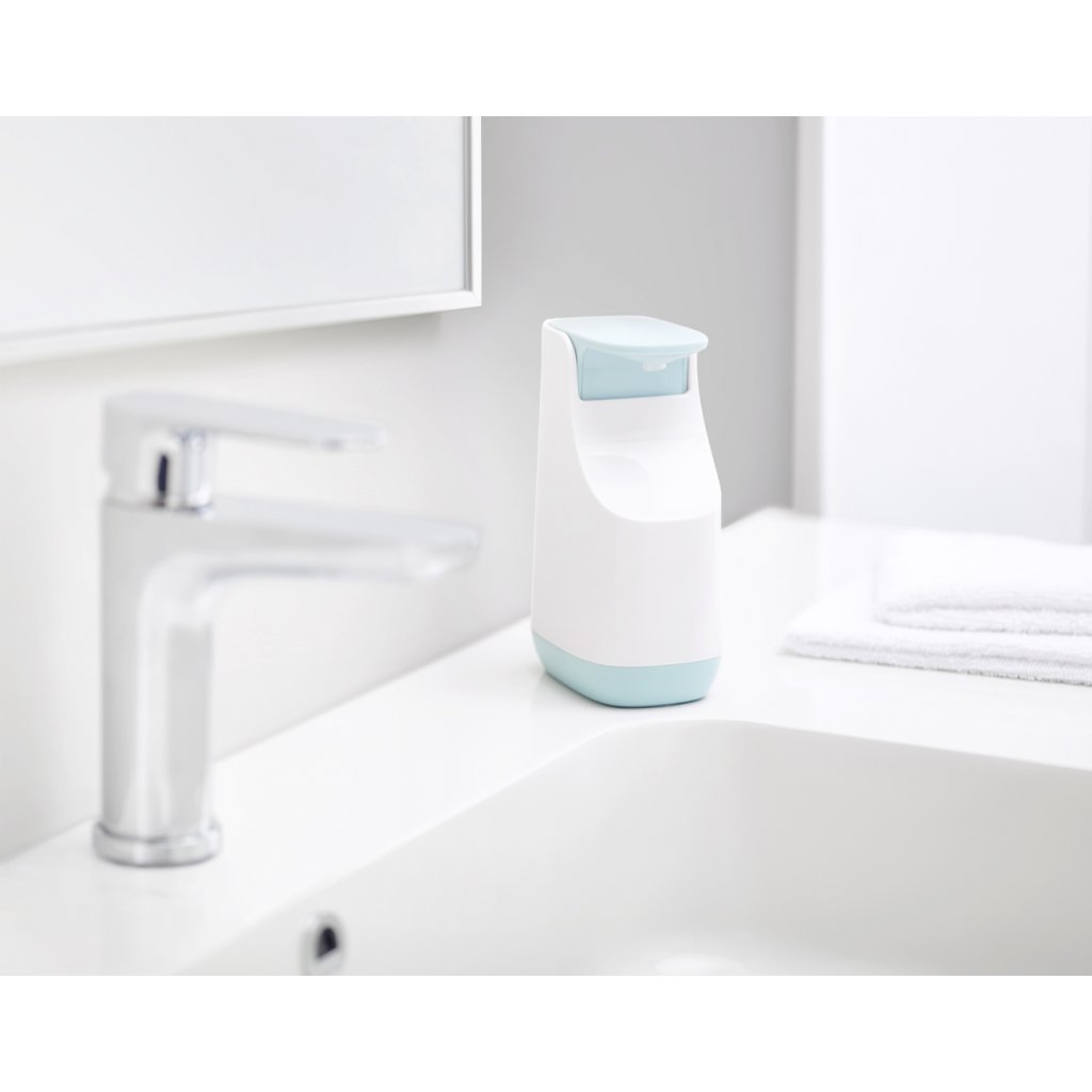 Zeepdispenser SLIM 350 ml, wit en blauw, Joseph Joseph