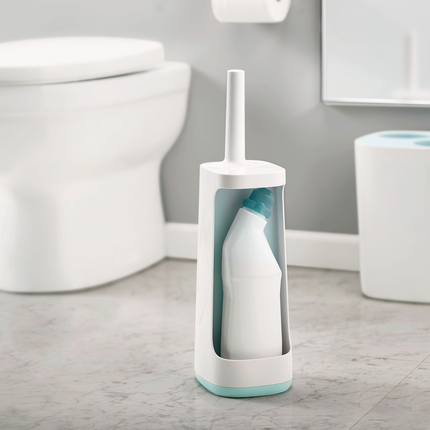 Toiletborstel met houder FLEX PLUS, wit en blauw, Joseph Joseph
