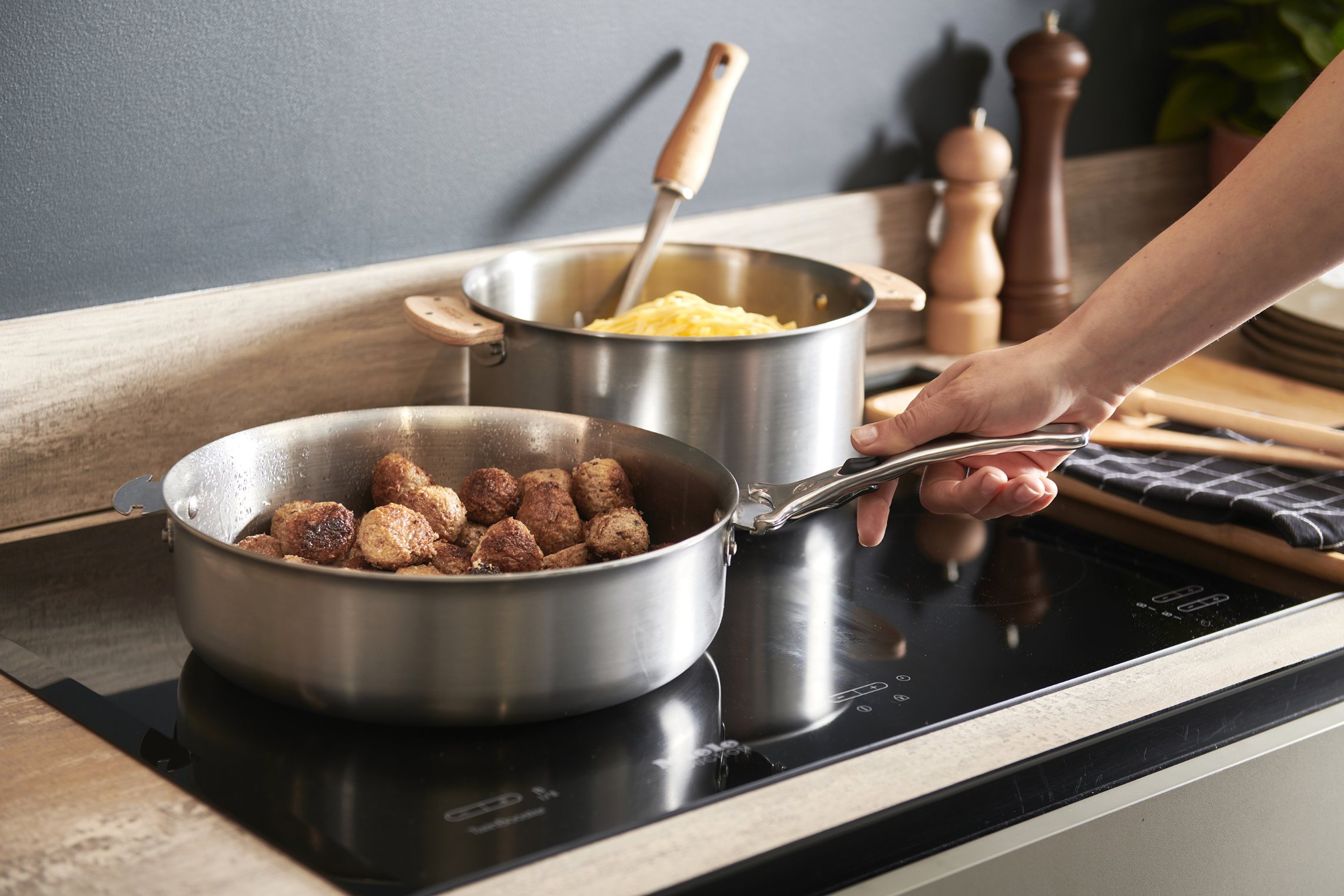 Afneembaar handvat LOQY, set van 2 stuks, bruin, hout, de Buyer