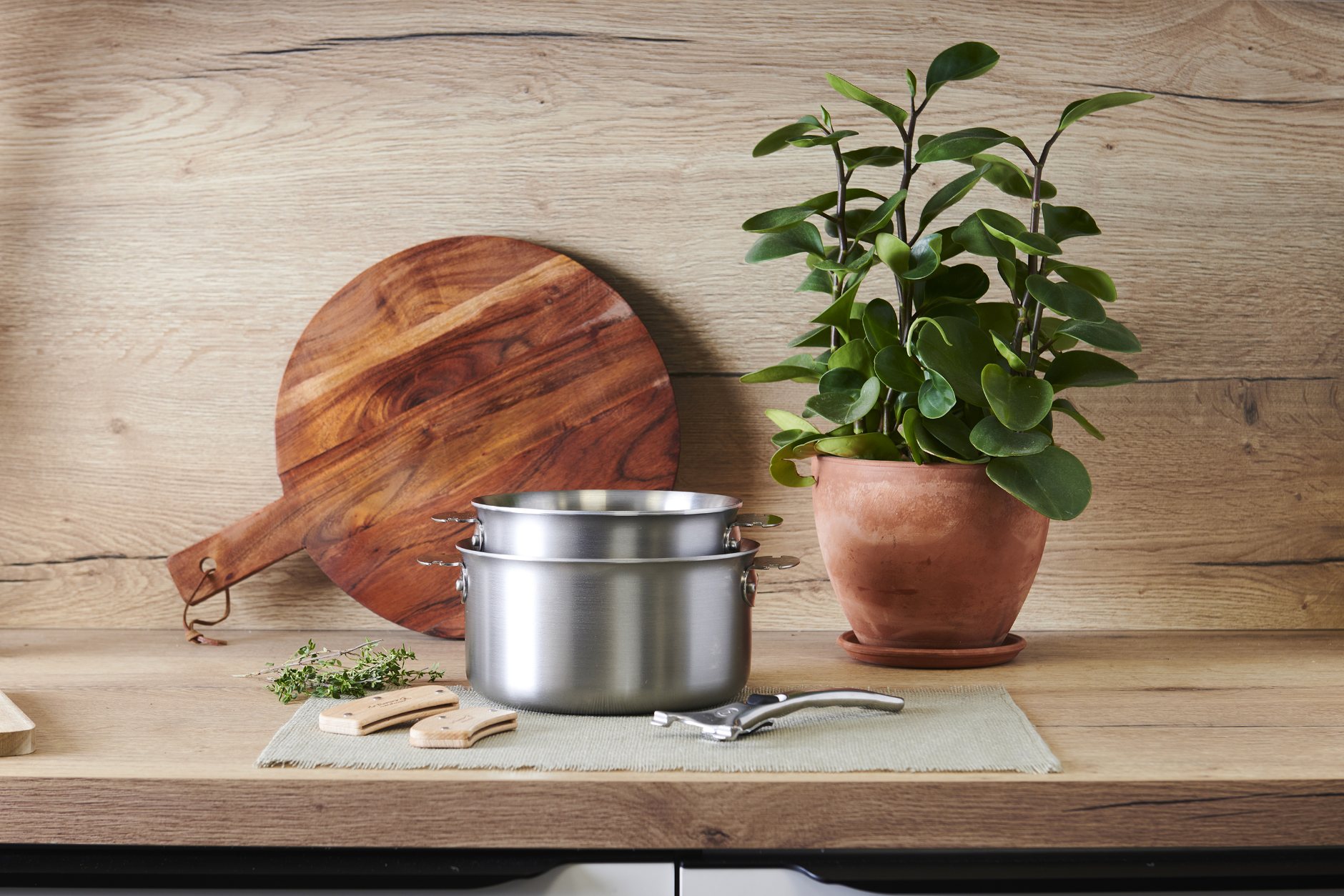 Afneembaar handvat LOQY, set van 2 stuks, bruin, hout, de Buyer
