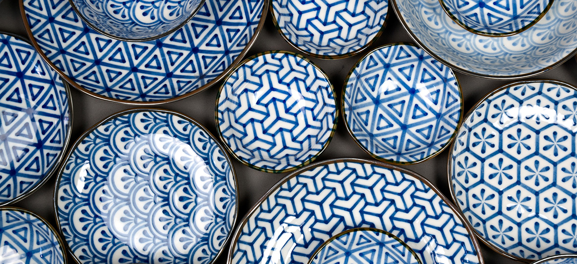 Plat bord HERRINGBONE INDIGO IKAT 23 cm, blauw, MIJ