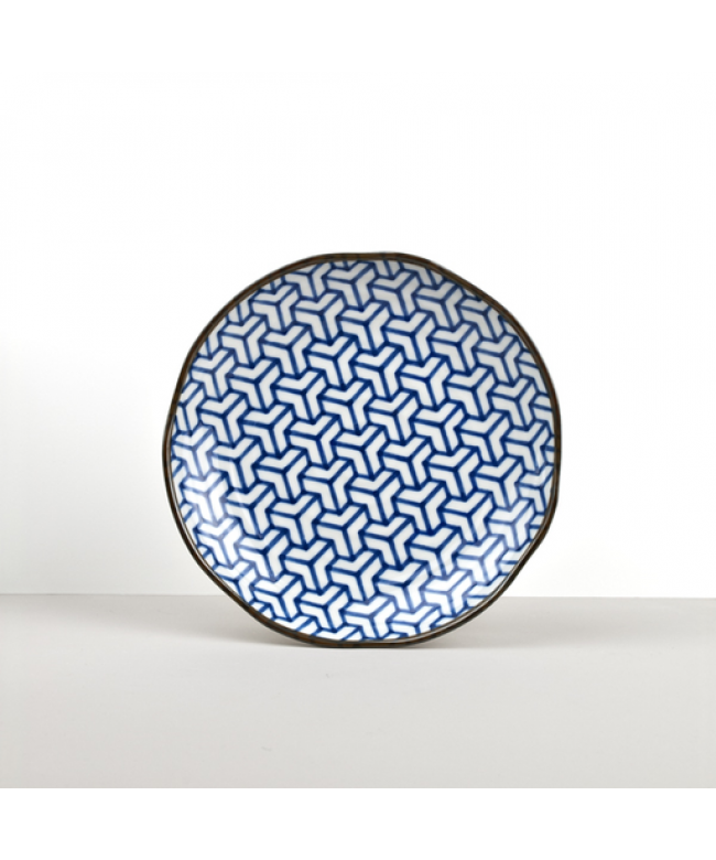Plat bord HERRINGBONE INDIGO IKAT 23 cm, blauw, MIJ