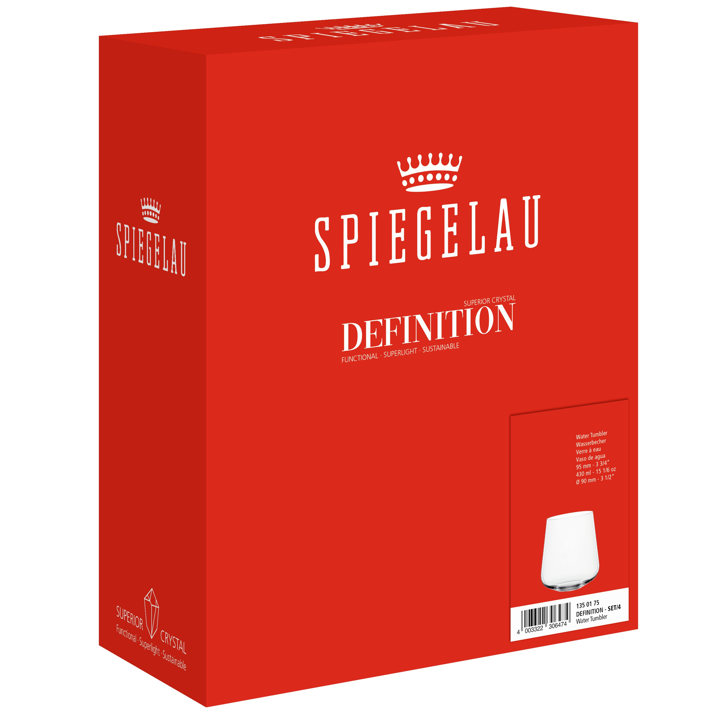Waterglas (set) DEFINITION, 4 stuks, 430 ml, helder, Spiegelau