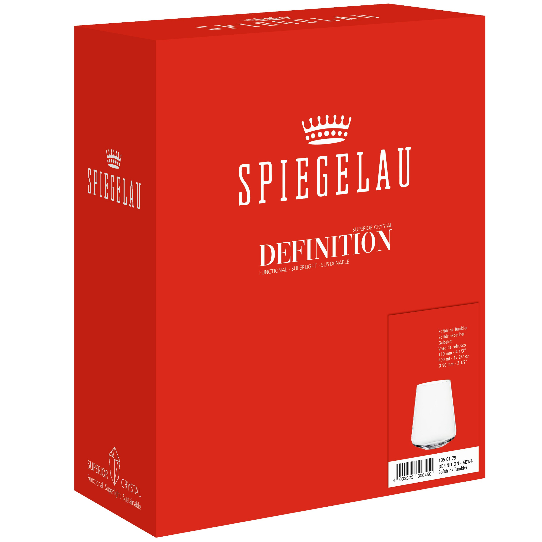 Frisdrankglas (set) DEFINITION, 4 stuks, 490 ml, helder, Spiegelau