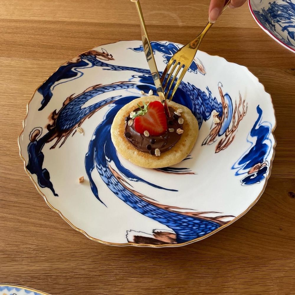 Dineerbord DIESEL CLASSICS ON ACID IMARI DRAGON 28 cm, blauw, porselein, Seletti