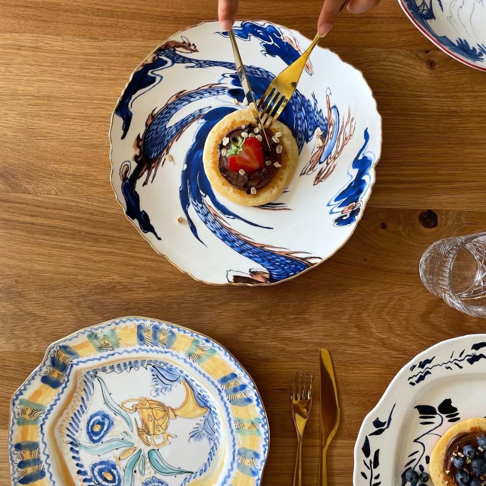 Dineerbord DIESEL CLASSICS ON ACID IMARI DRAGON 28 cm, blauw, porselein, Seletti