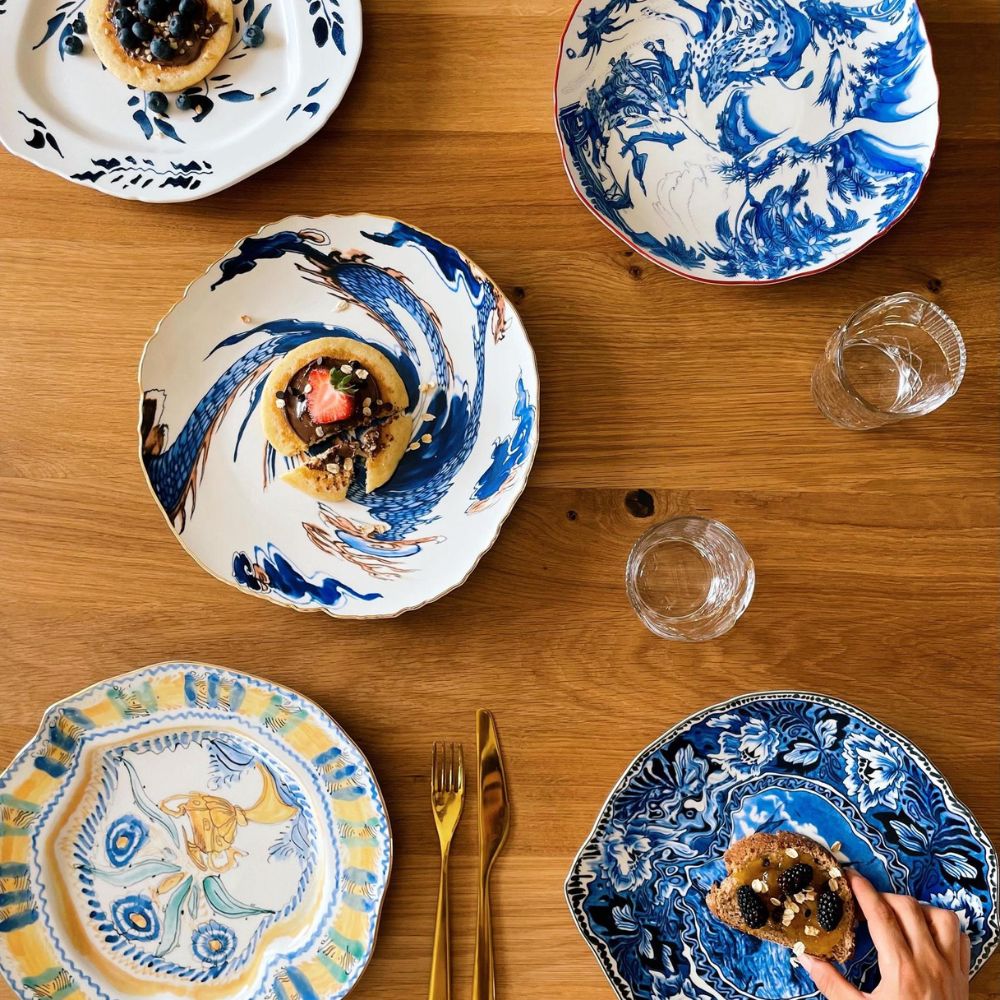 Dineerbord DIESEL CLASSICS ON ACID IMARI DRAGON 28 cm, blauw, porselein, Seletti