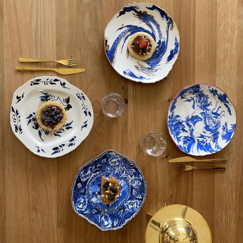 Dineerbord DIESEL CLASSICS ON ACID IMARI DRAGON 28 cm, blauw, porselein, Seletti