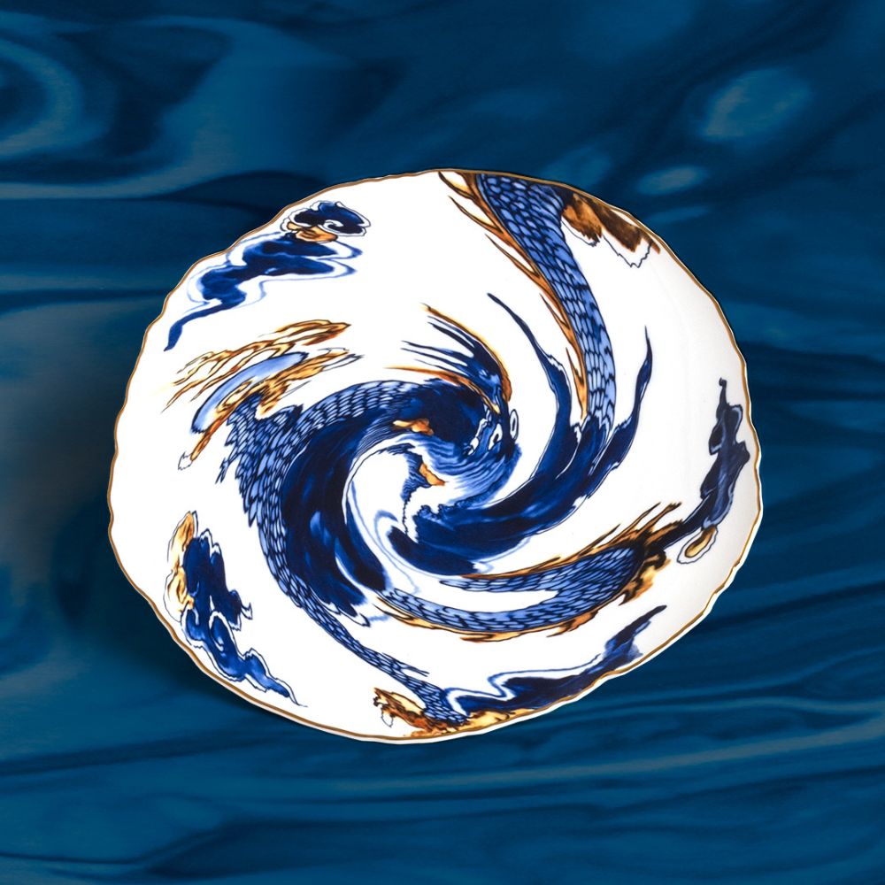 Dineerbord DIESEL CLASSICS ON ACID IMARI DRAGON 28 cm, blauw, porselein, Seletti