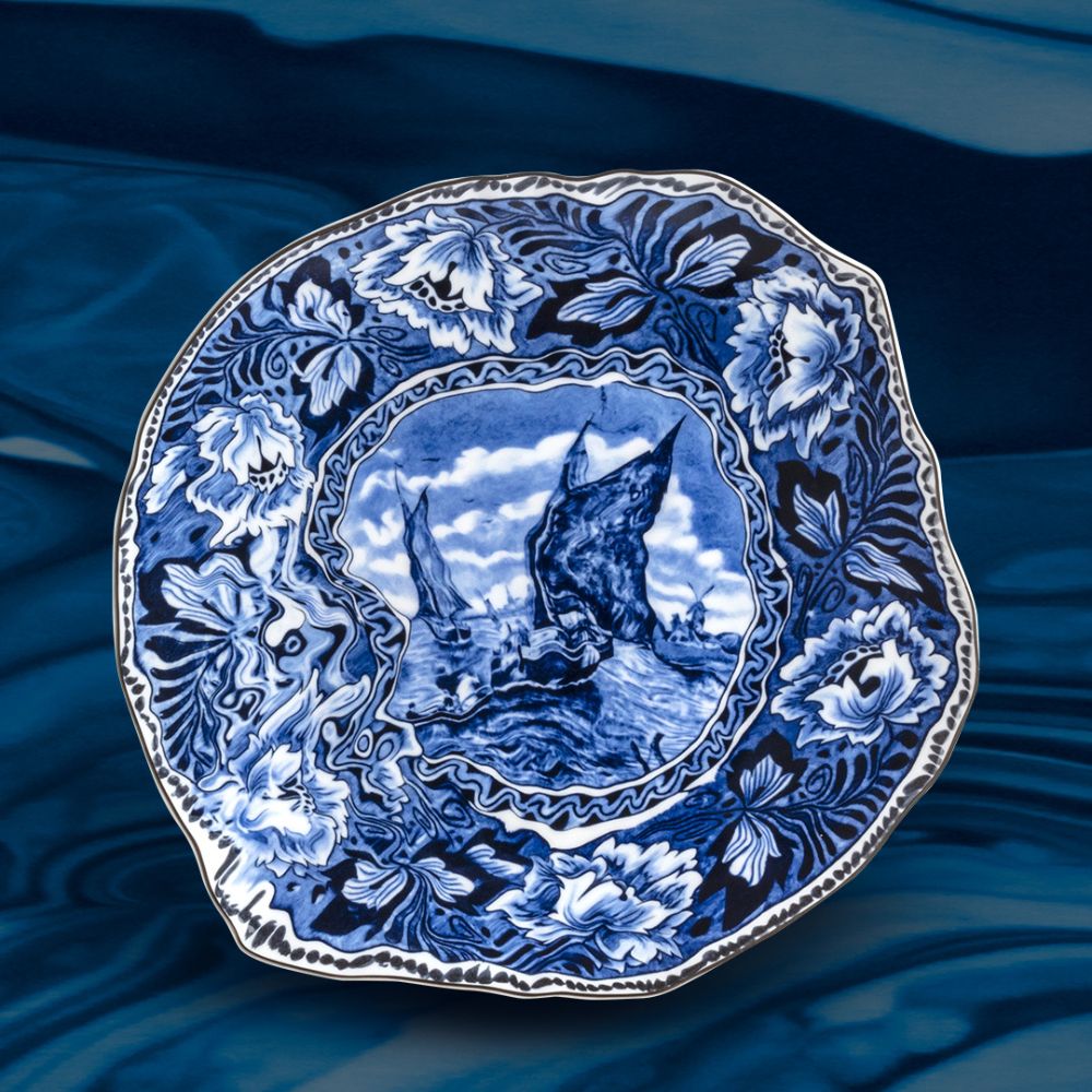 Dineerbord DIESEL CLASSICS ON ACID MAASTRICHT SHIP 28 cm, blauw, porselein, Seletti