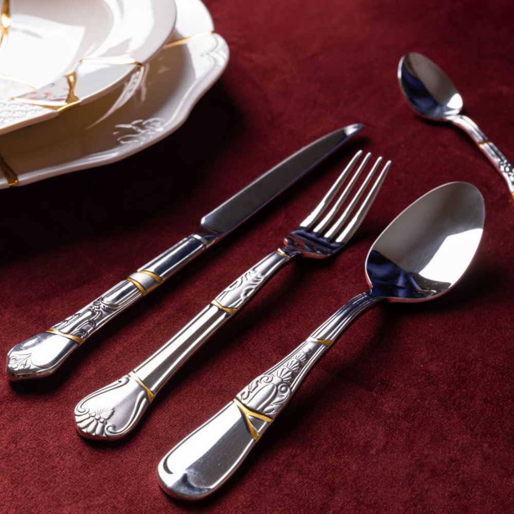 Bestekset KINTSUGI, 4-delig, zilver, roestvrij staal/goud, Seletti